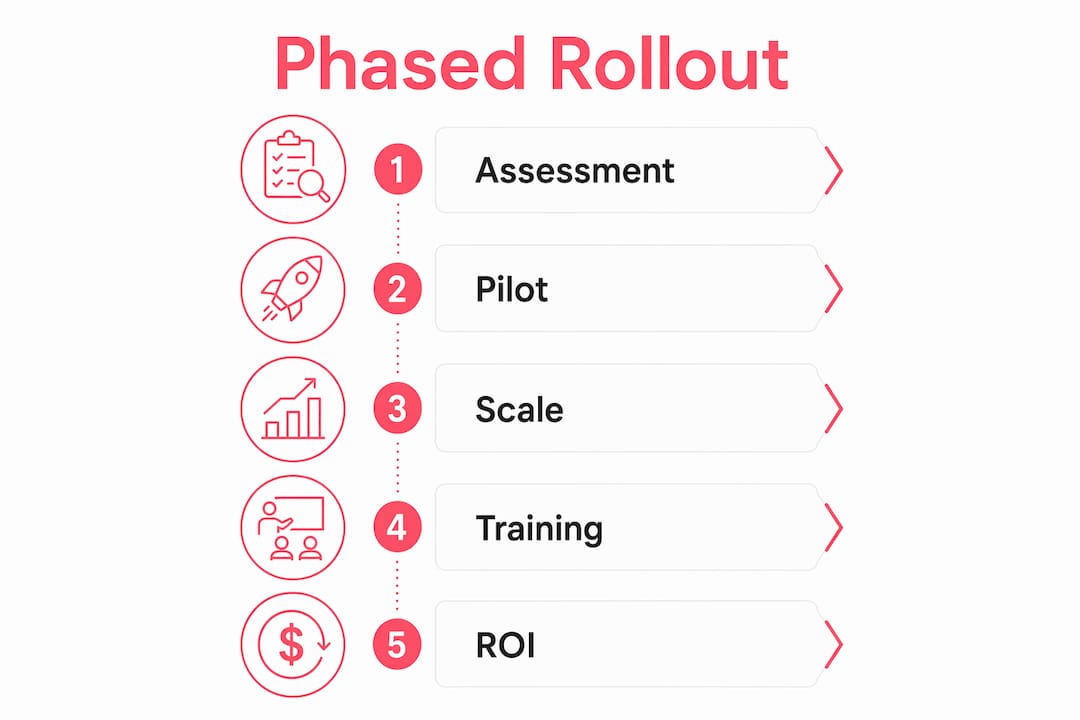 Infographic showing phased rollout steps for loss prevention program