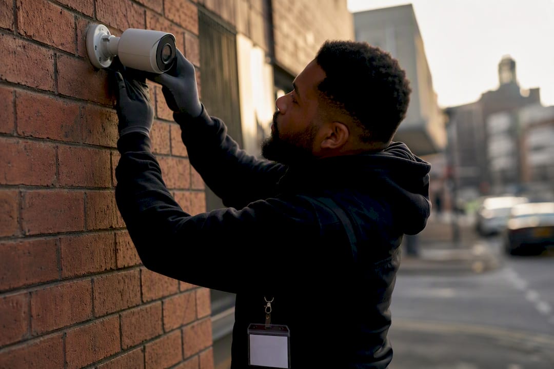 Hand checking networked security camera wiring