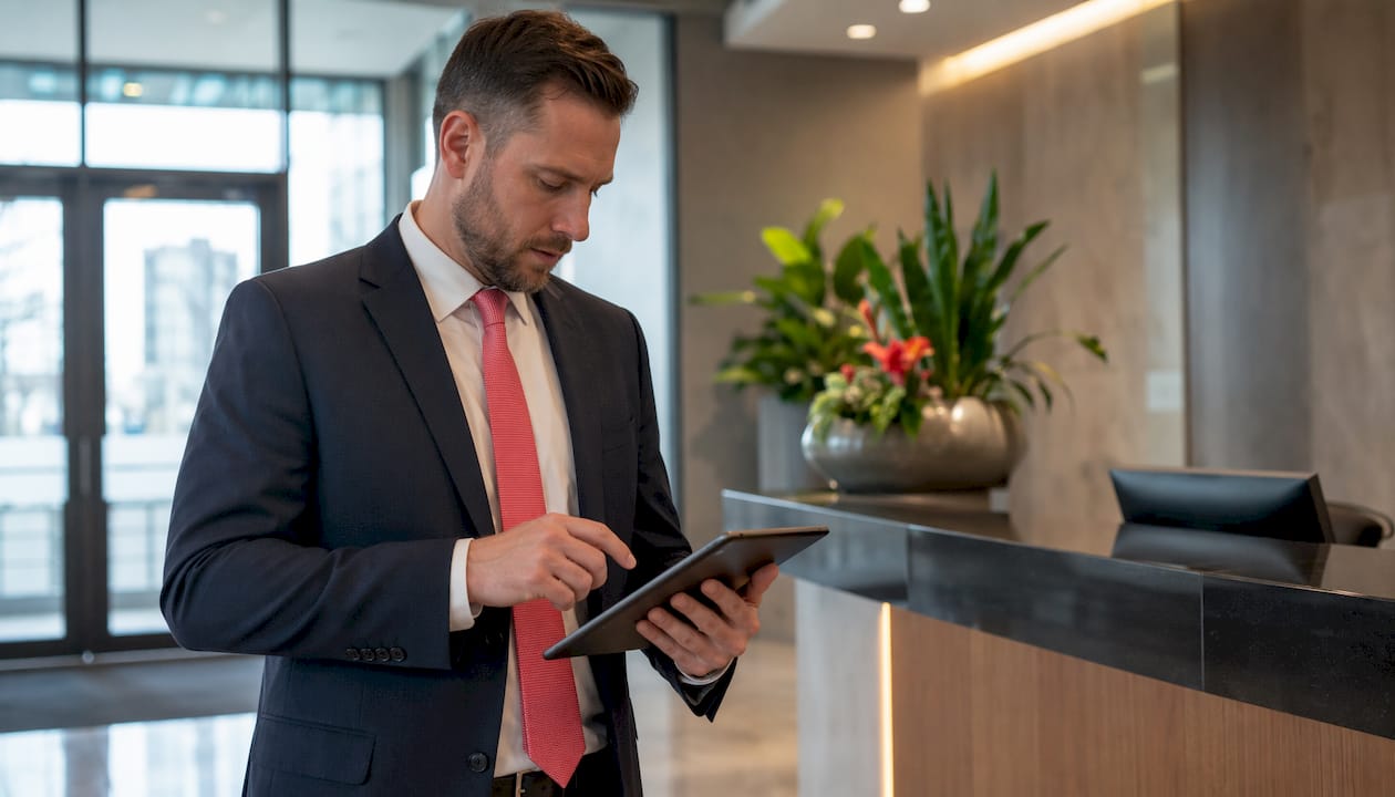 Hands holding tablet with security checklist