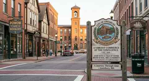 Security in Amesbury MA - welcome sign near the downtown Mills district