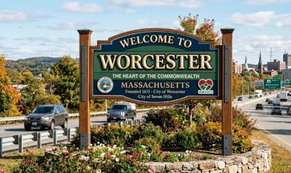 Welcome to Worcester, Massachusetts city sign