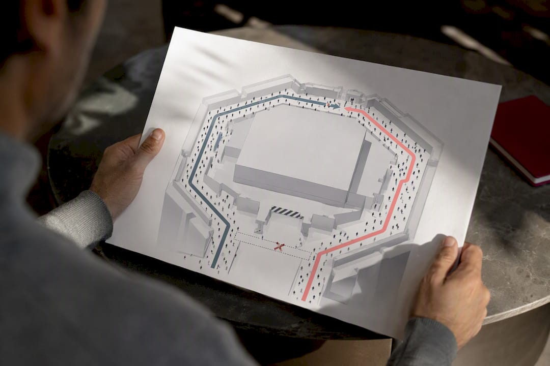 Illustrated separated entry and exit routes