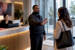 Security professional managing workplace access