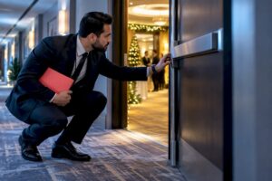 Security planner inspecting holiday event exit