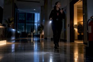 Fire watch professional patrolling during outage