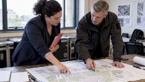 Security consultant reviewing Boston event site map